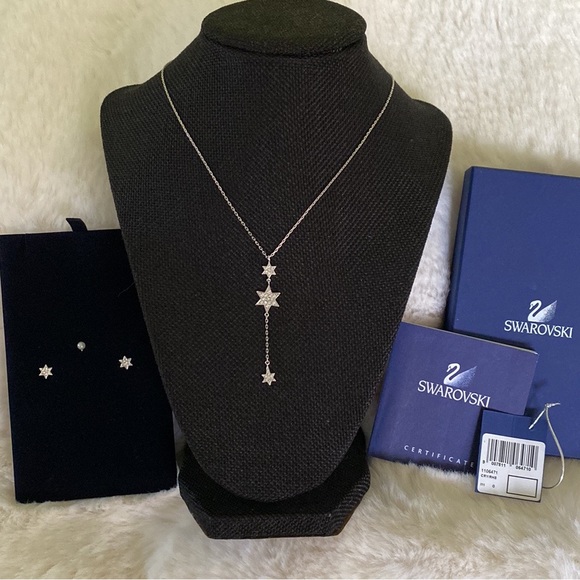 Swarovski Crystal & Silver Y-shaped Dangling Star Necklace Matching Earrings NWT - Picture 4 of 8